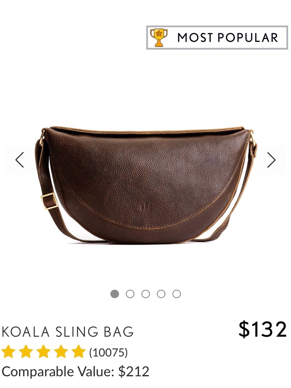 NWOT, Portland Leather Brown Crossbody Saddle Bag, koala sling, handbag. - Picture 5 of 7